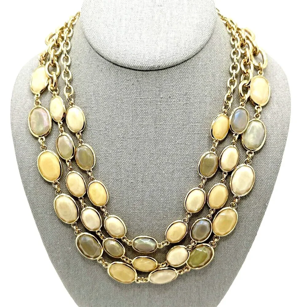 TALBOTS Multi Strand Statement Necklace Cream Beige Yellow Gold Tone 17-20
